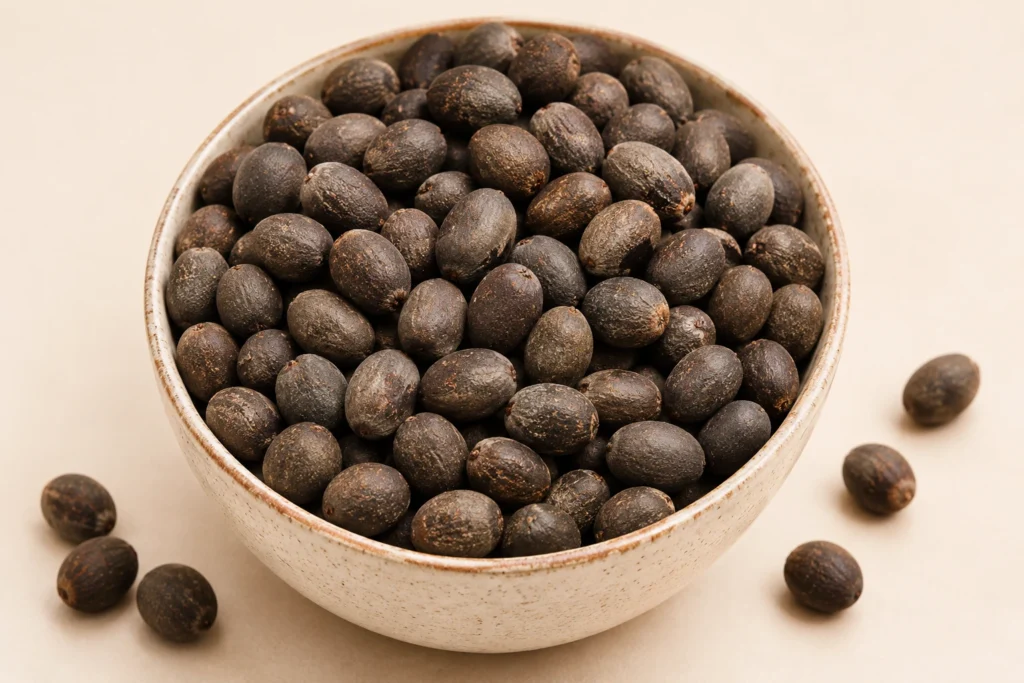 Raw fox nut seeds (makhana) in a bowl, before roasting